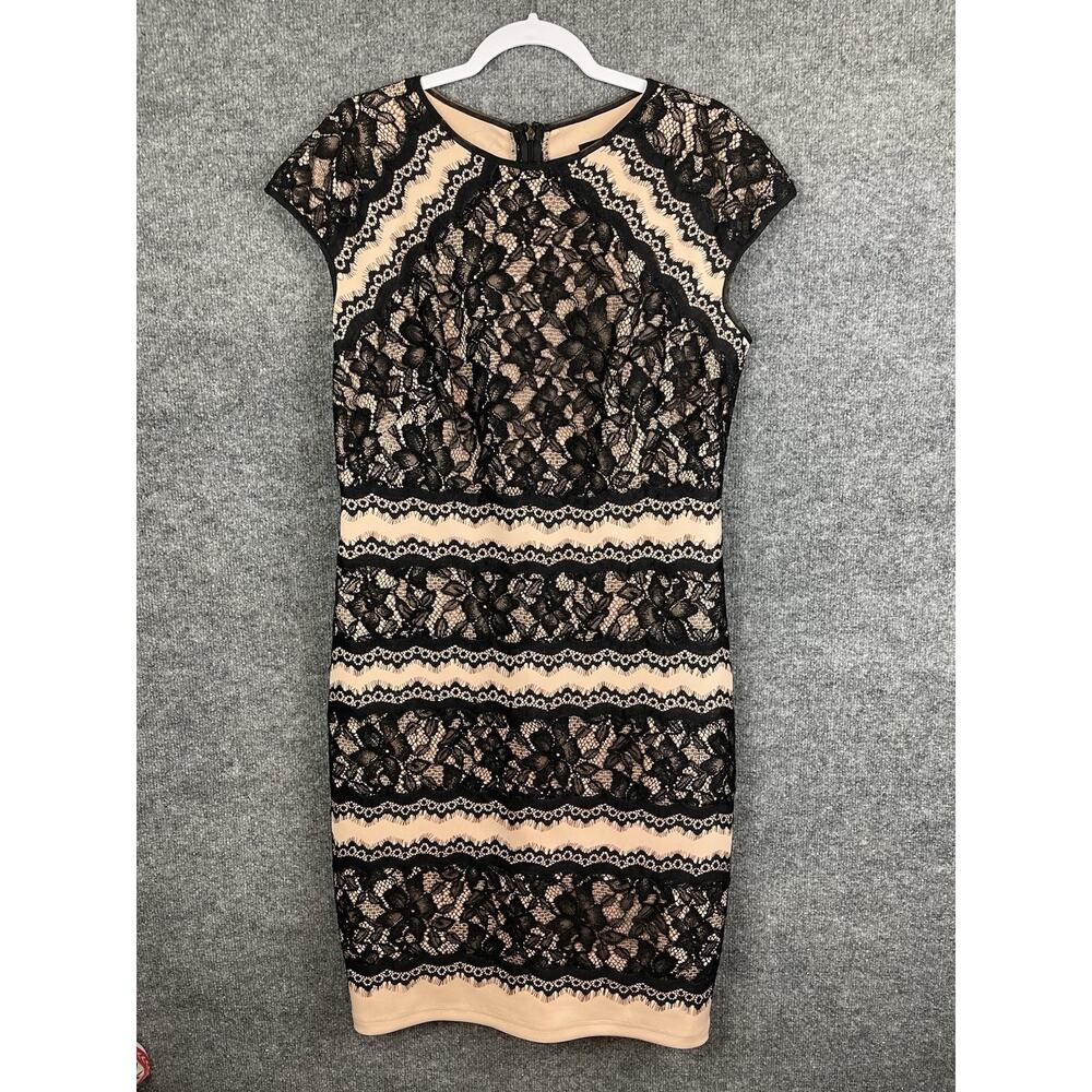 Tadashi Shoji Neoprene and Black Lace Cap Sleeve Dress size 14
